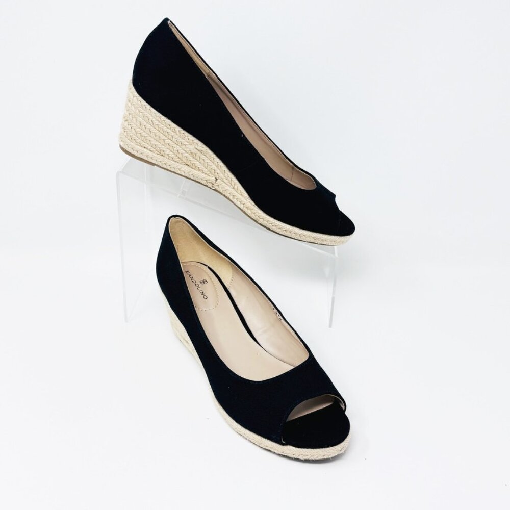 Bandolino Black Canvas Jute Wedge Heel Espadrille Slip on Wedge   Size 9